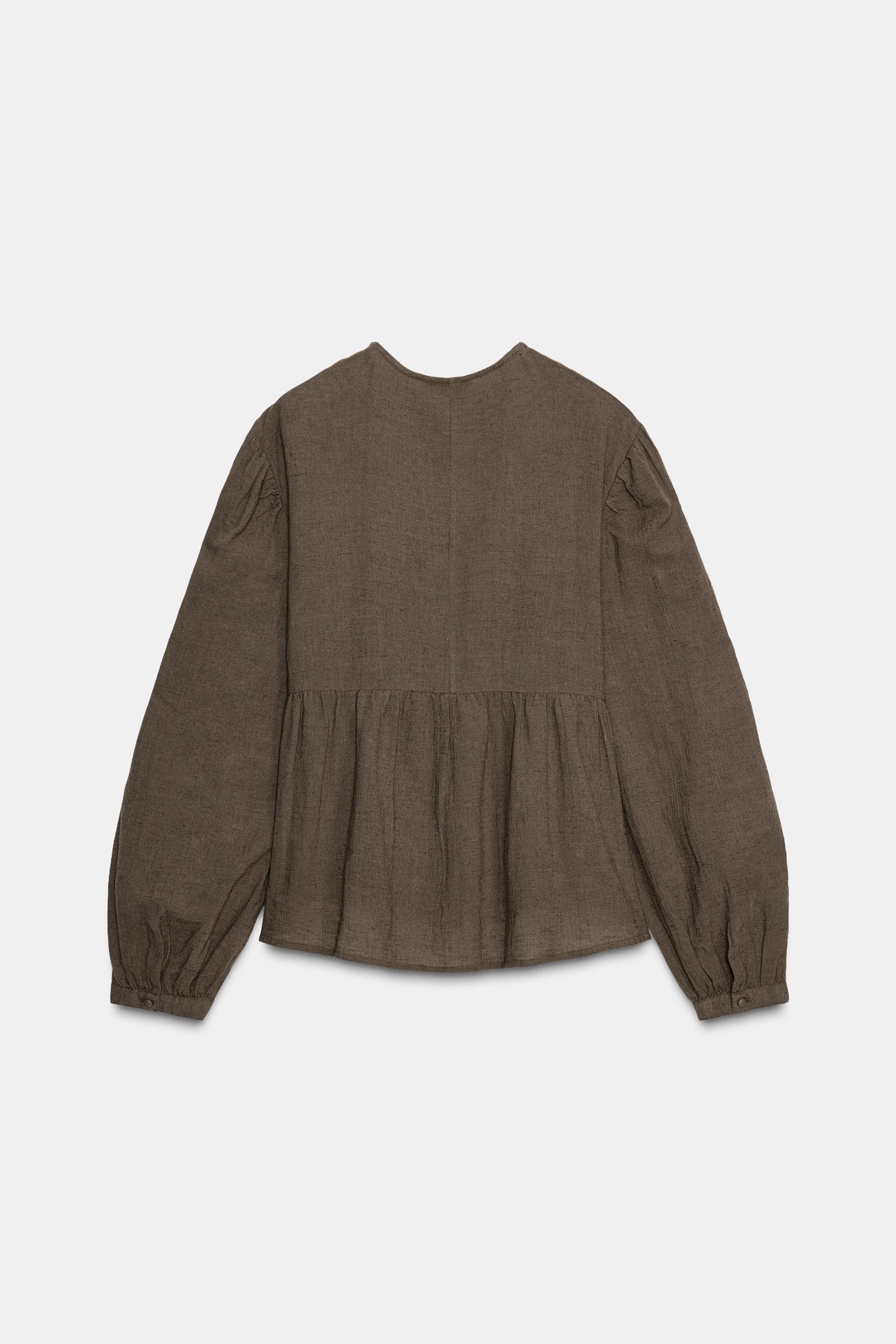 EMBROIDERED BIB BLOUSE - Dark khaki | ZARA South Africa