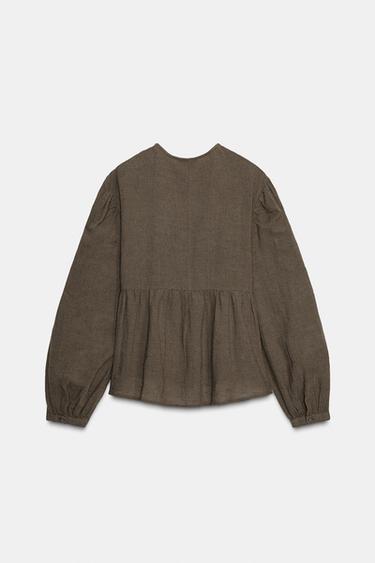 BLOUSE DEVANT BRODÉ - Kaki foncé de Zara - Image 6
