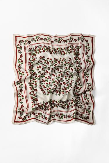 100% VISCOSE FLORAL PRINT SCARF - Ecru by Zara