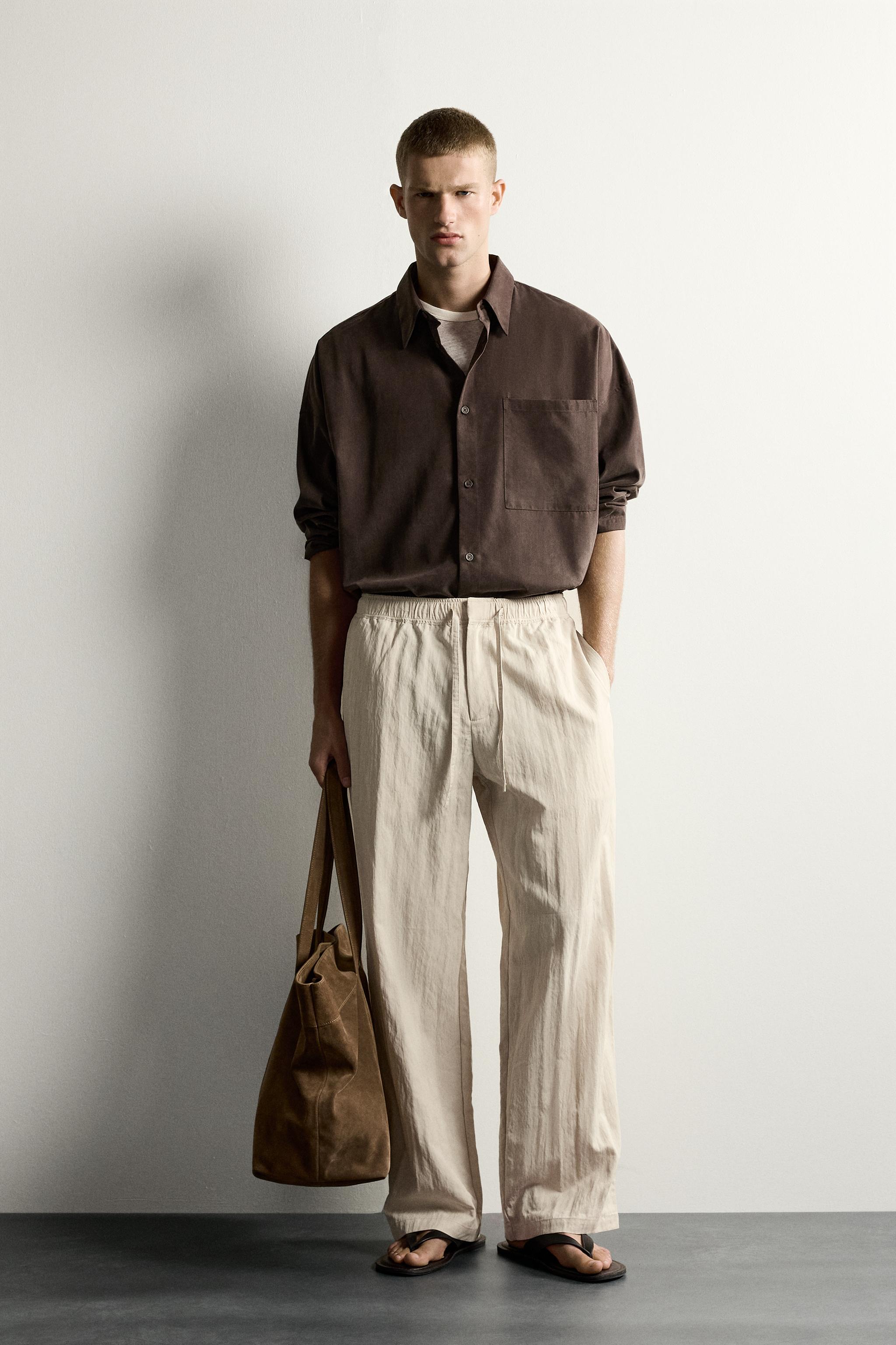 パンツ SUMMER STRETCH WOOL TAPERED EASY PANTS CRINKLED EFFECT TECHNICAL RELAXED FIT PANTS - Beige | ZARA United