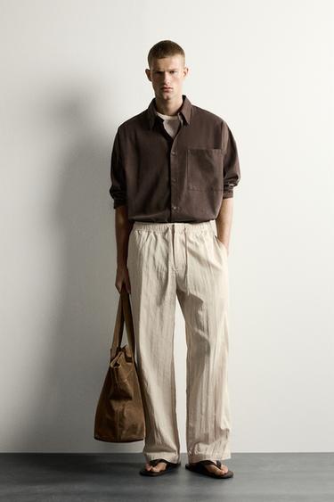 ΠΑΝΤΕΛΟΝΙ RELAXED FIT ΑΠΟ ΤΕΧΝΙΚΟ ΥΦΑΣΜΑ ΜΕ ΕΦΕ ΤΣΑΛΑΚΩΜΑΤΟΣ - Μπεζ του Zara