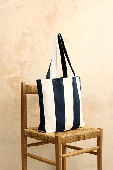 Zara FABRIC SHOPPER BAG - Blue