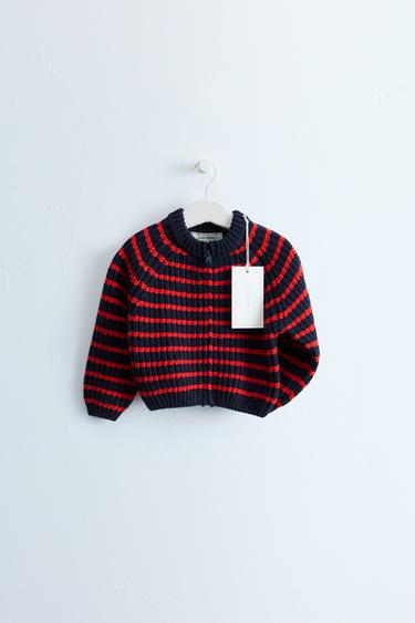 ZARA TIMELESS - جاكيت محاك مخطط من القطن والصوف - red/navy الخاص بـ Zara