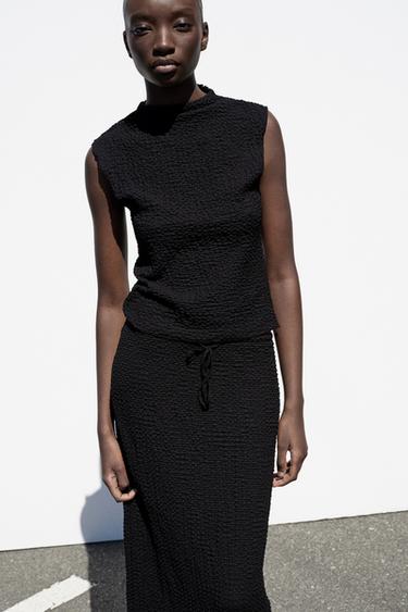 ТЕКСТУРОВАНИЙ ТОП ІЗ ВИСОКИМ КОМІРОМ - Чорний Zara