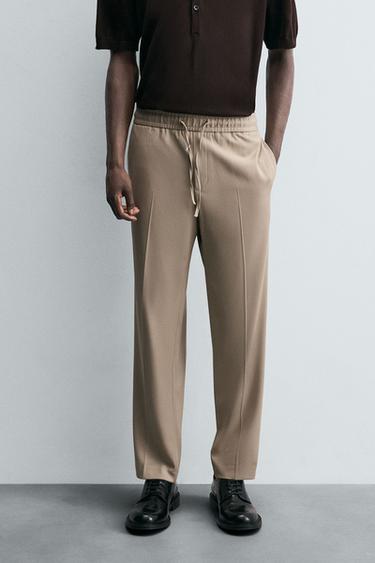 Zara REGULAR FIT JOGGER WAIST PANTS - Sand
