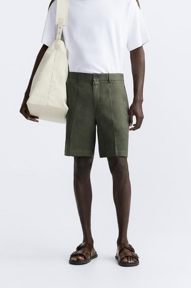 BERMUDA 100% LINO - Khaki de Zara