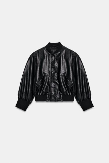 FAUX LEATHER BOMBER JACKET WITH SHOULDER PADS - Black by Zara