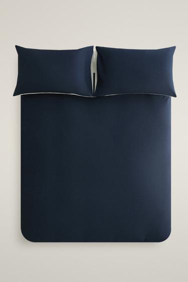REVERSIBLE PERCALE BED LINEN SET (200 THREAD COUNT) - Blue by Zara - Image 0
