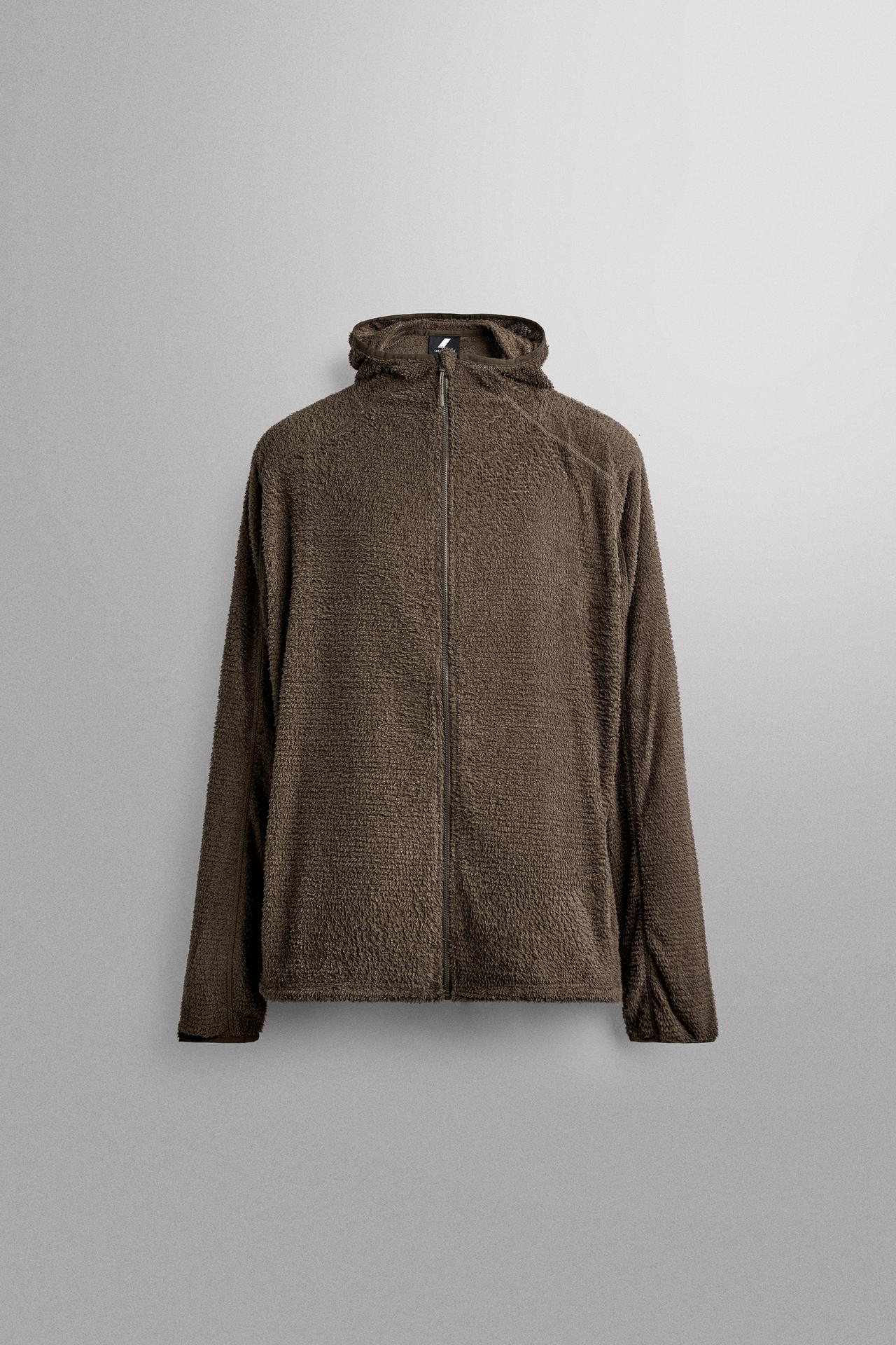 TEXTURED FLEECE HOODIE — Dark brown