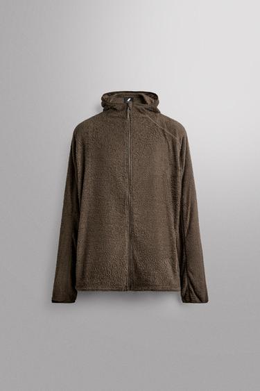 TEXTURED FLEECE HOODIE — Dark brown 1