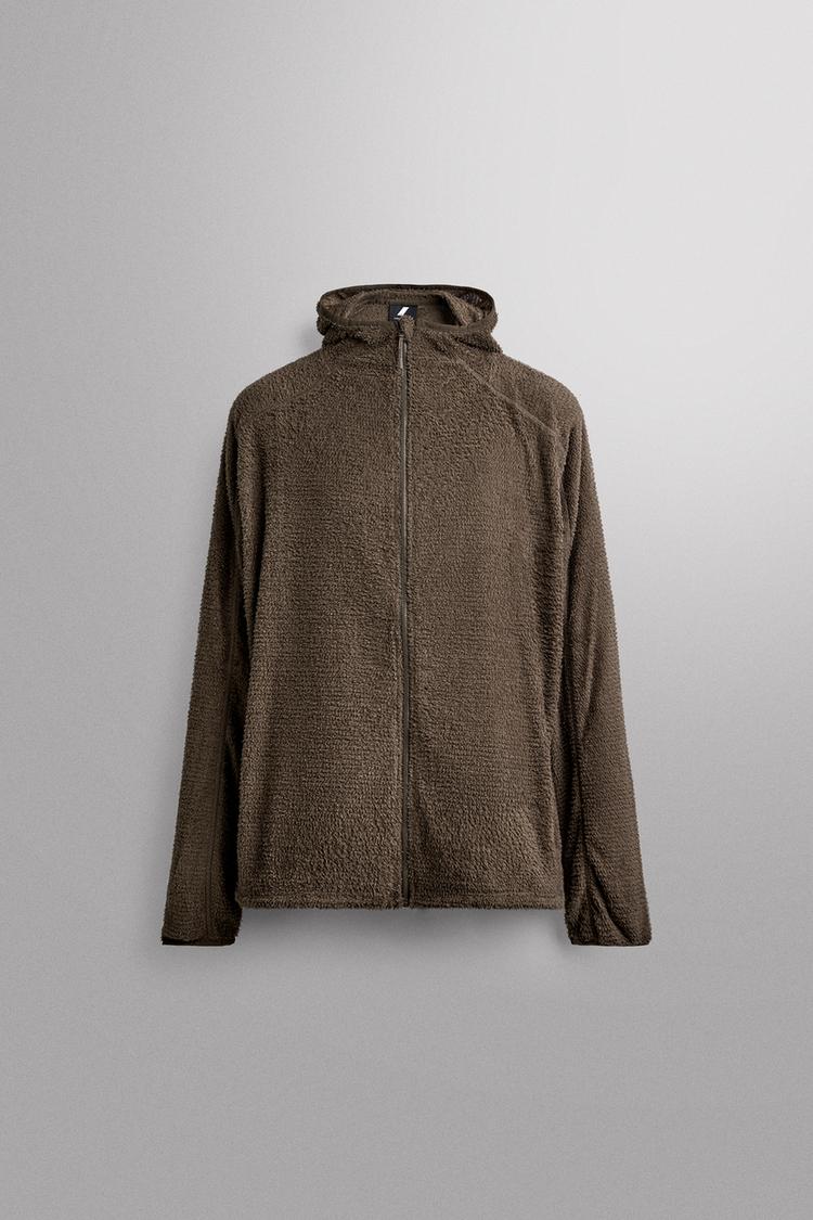 TEXTURED FLEECE HOODIE — Dark brown