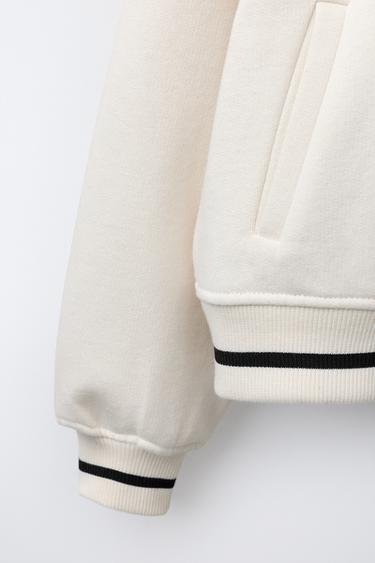 EMBROIDERED TEXT FLEECE BOMBER JACKET - Ecru by Zara - Image 3