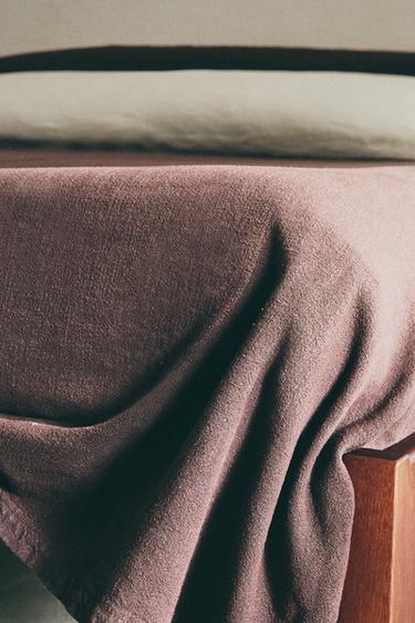Zara PLAIN LINEN BEDSPREAD - Brown