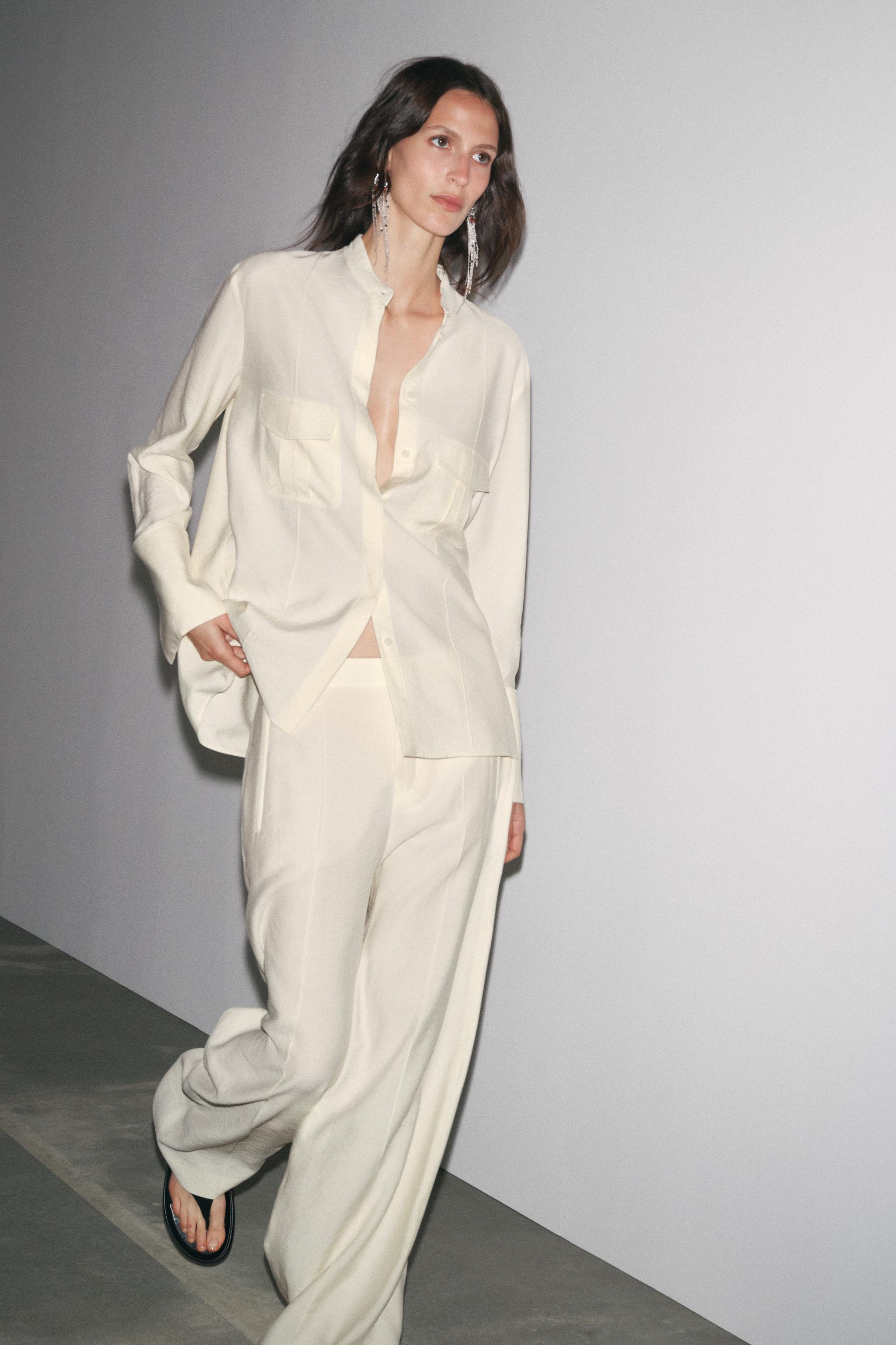 ZW COLLECTION FLOWY PANTS - Ecru | ZARA United States
