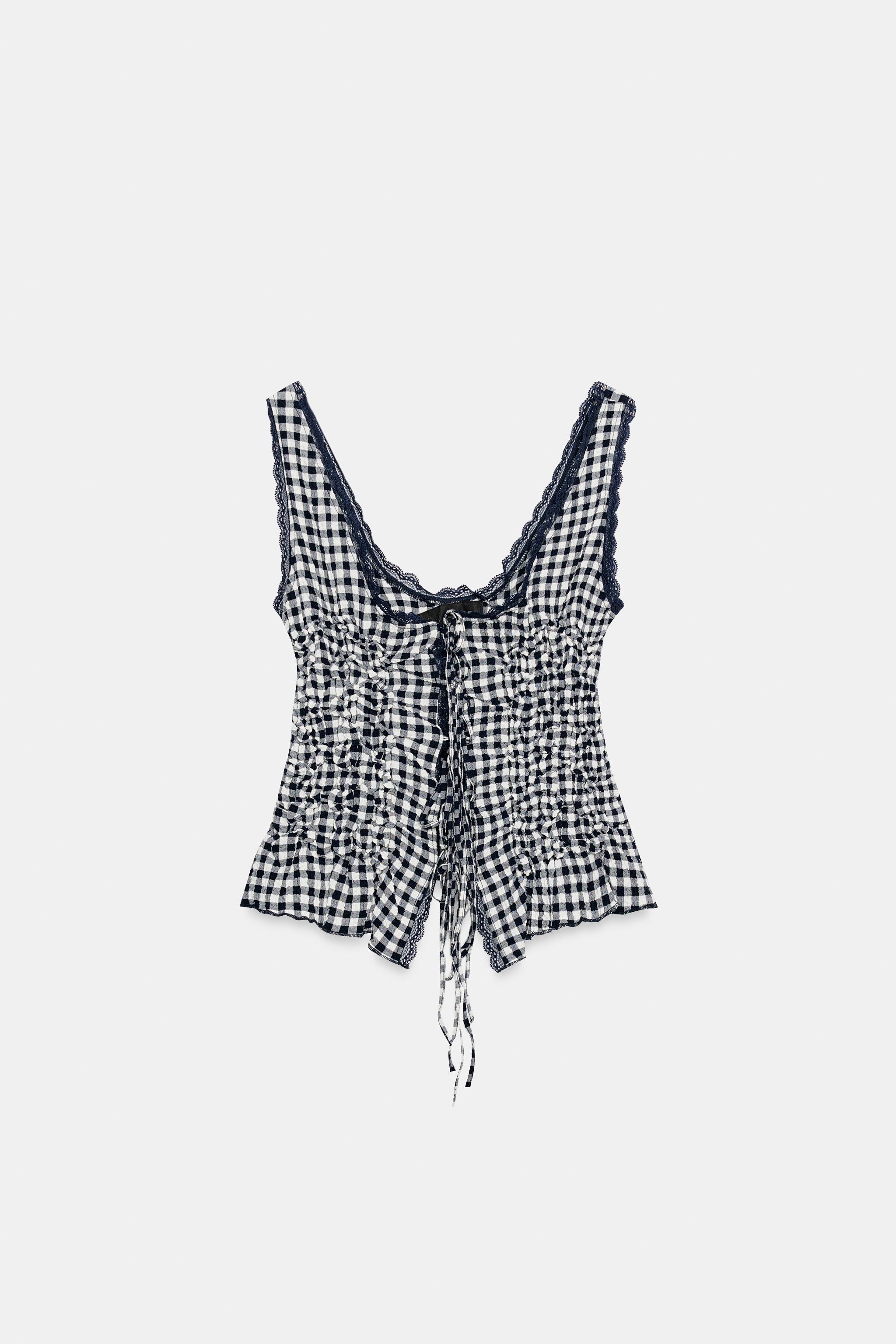 DRAPED GINGHAM TOP