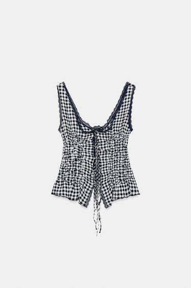 DRAPED GINGHAM TOP - Ecru / Blue by Zara - Image 6