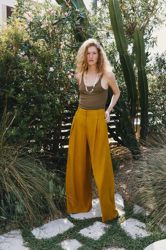 WIDE-LEG LINEN BLEND TROUSERS - Curry by Zara - Image 0