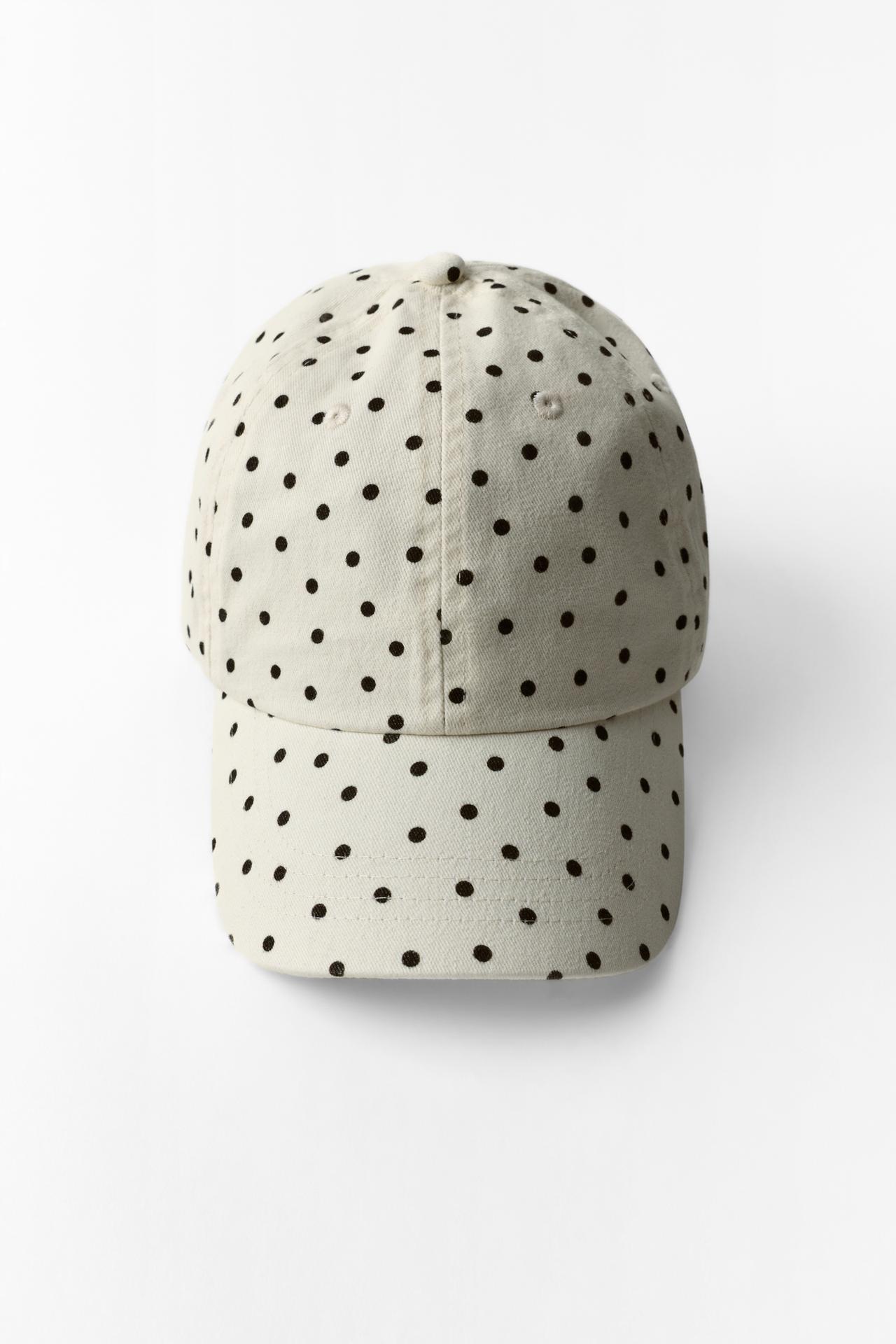 TWILL POLKA DOT HEART EMBROIDERED CAP — Ecru