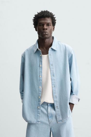 REGULAR FIT DENIM SHIRT - Sky blue by Zara