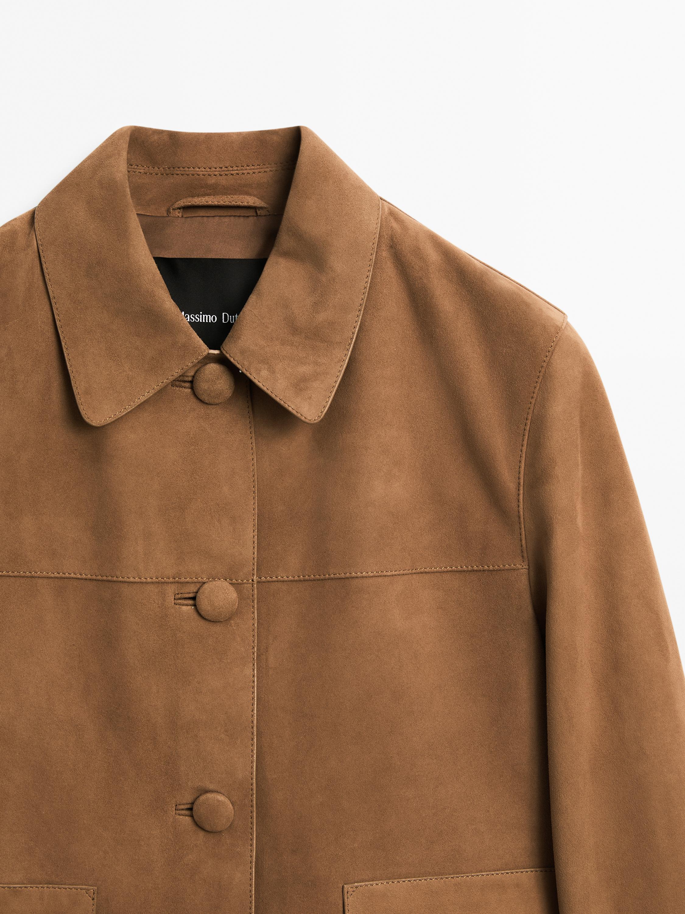 Suede leather jacket with lined buttons