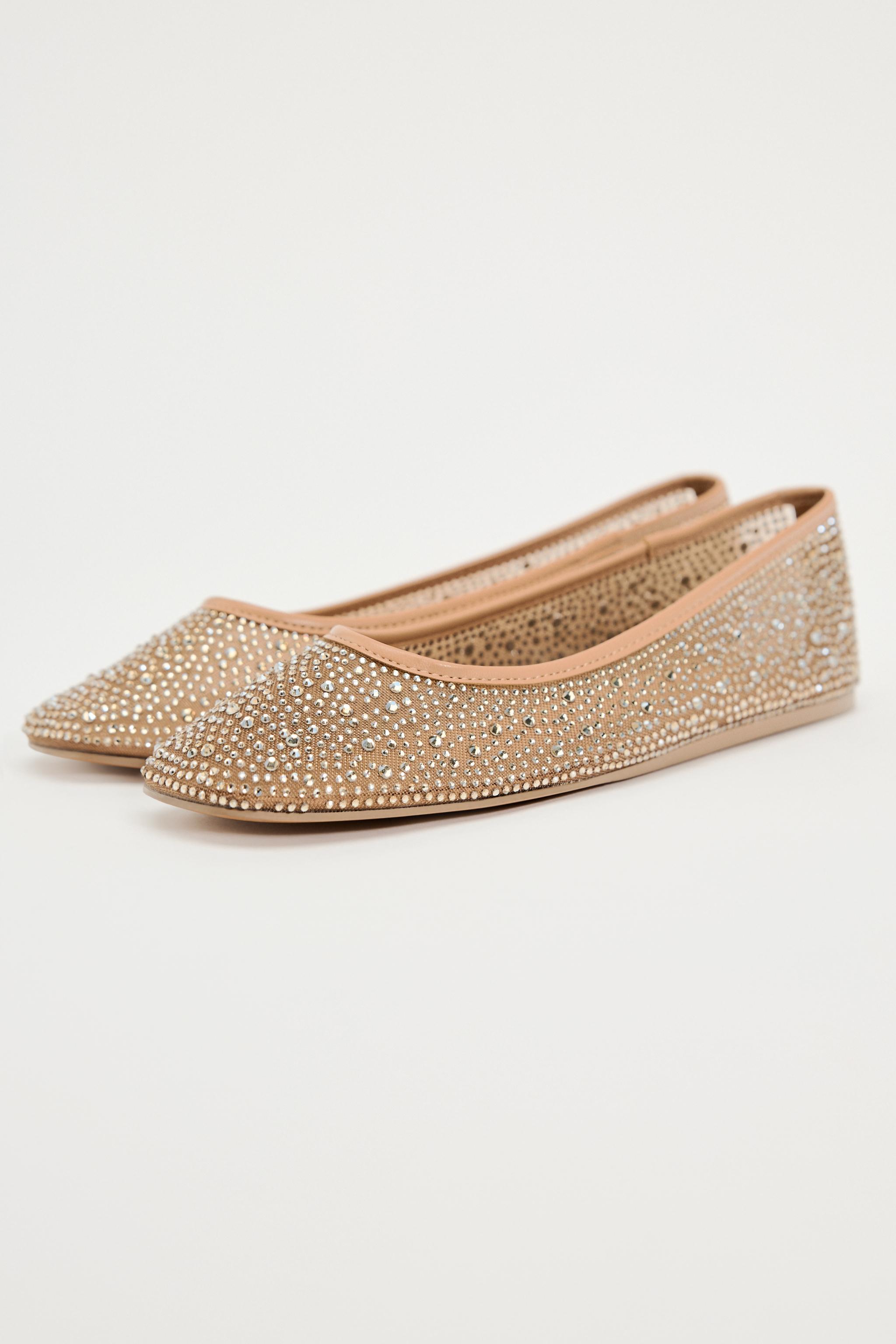 MESH BALLET FLATS WITH RHINESTONES - Light beige | ZARA Australia