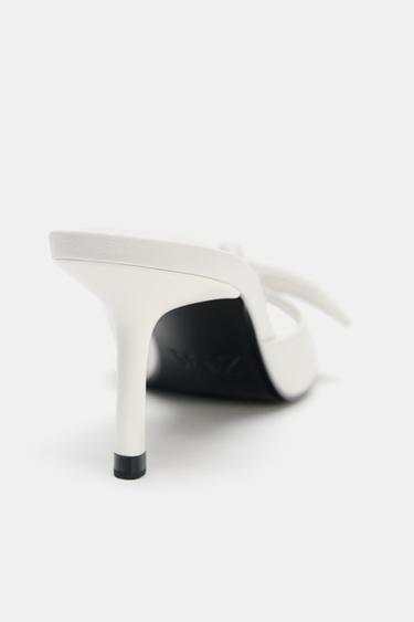LEATHER BOW HEELED SANDALS - white by Zara - Image 6
