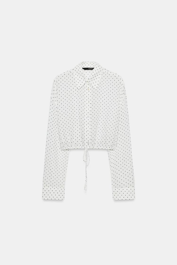 Camisa corta de gasa con lunares y cordón ajustable 4