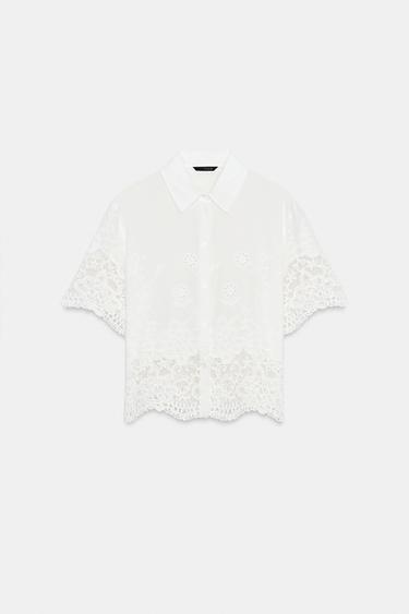 SHIRT WITH CUTWORK EMBROIDERY - White by Zara