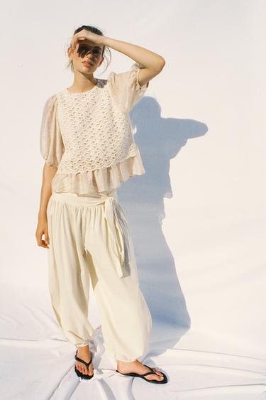 COMBINED CROCHET TOP - Ecru by Zara