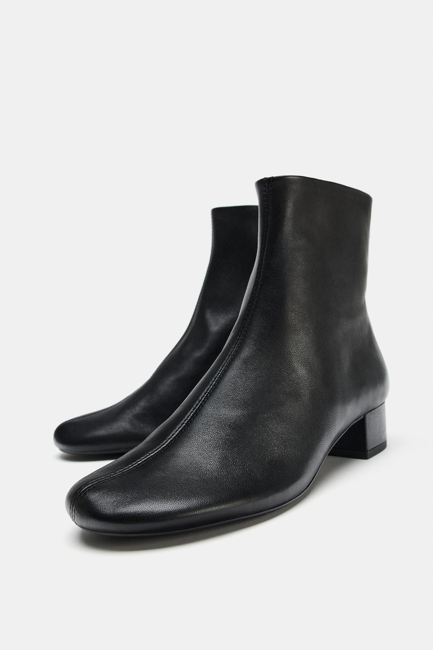 Женские ботинки Zara Leather Block Heel Ankle, цвет: Чёрный — фото 3