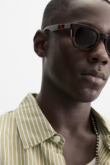 Zara LINEN - VISCOSE STRIPED SHIRT - Ecru / Khaki