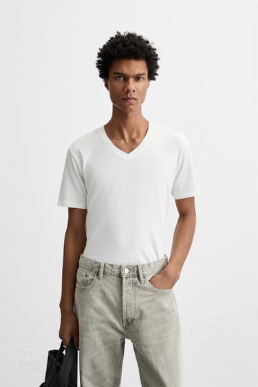 Zara BASIC V-NECK T-SHIRT - White