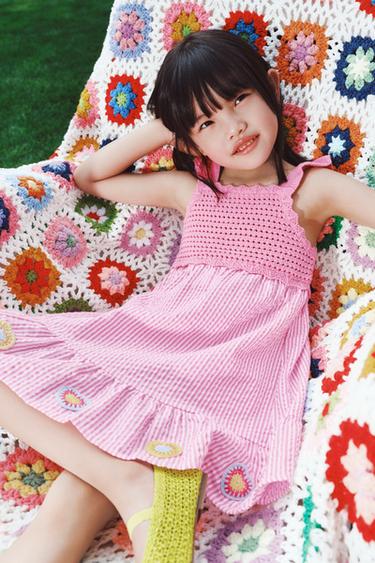 Zara 心形圖案拼接針織連身裙 - 粉紅色