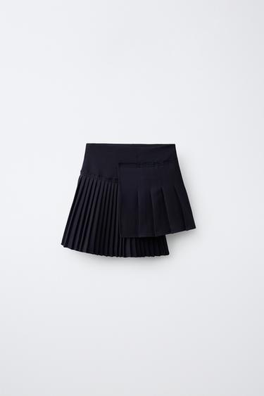 ASYMMETRIC PLEATED KNIT SKIRT — Navy blue 2