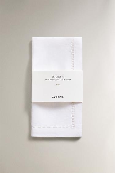 PACK SERVIETTES BRODERIE JOUR ÉCHELLE (LOT DE 2) - Blanc de Zara - Image 3
