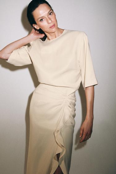 ZW COLLECTION DRAPED MIDI DRESS - Mid-ecru by Zara