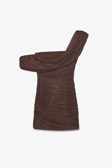 ASYMMETRIC SHORT DRESS WITH MATCHING DETAIL - Chocolate by Zara - Image 6