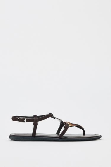 Zara ANIMAL PRINT FURRY LEATHER SANDALS - Multi-color