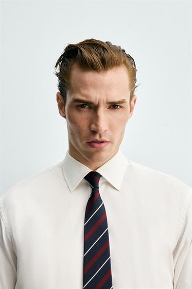 100% SILK STRIPED TIE - Navy blue by Zara - Image 0