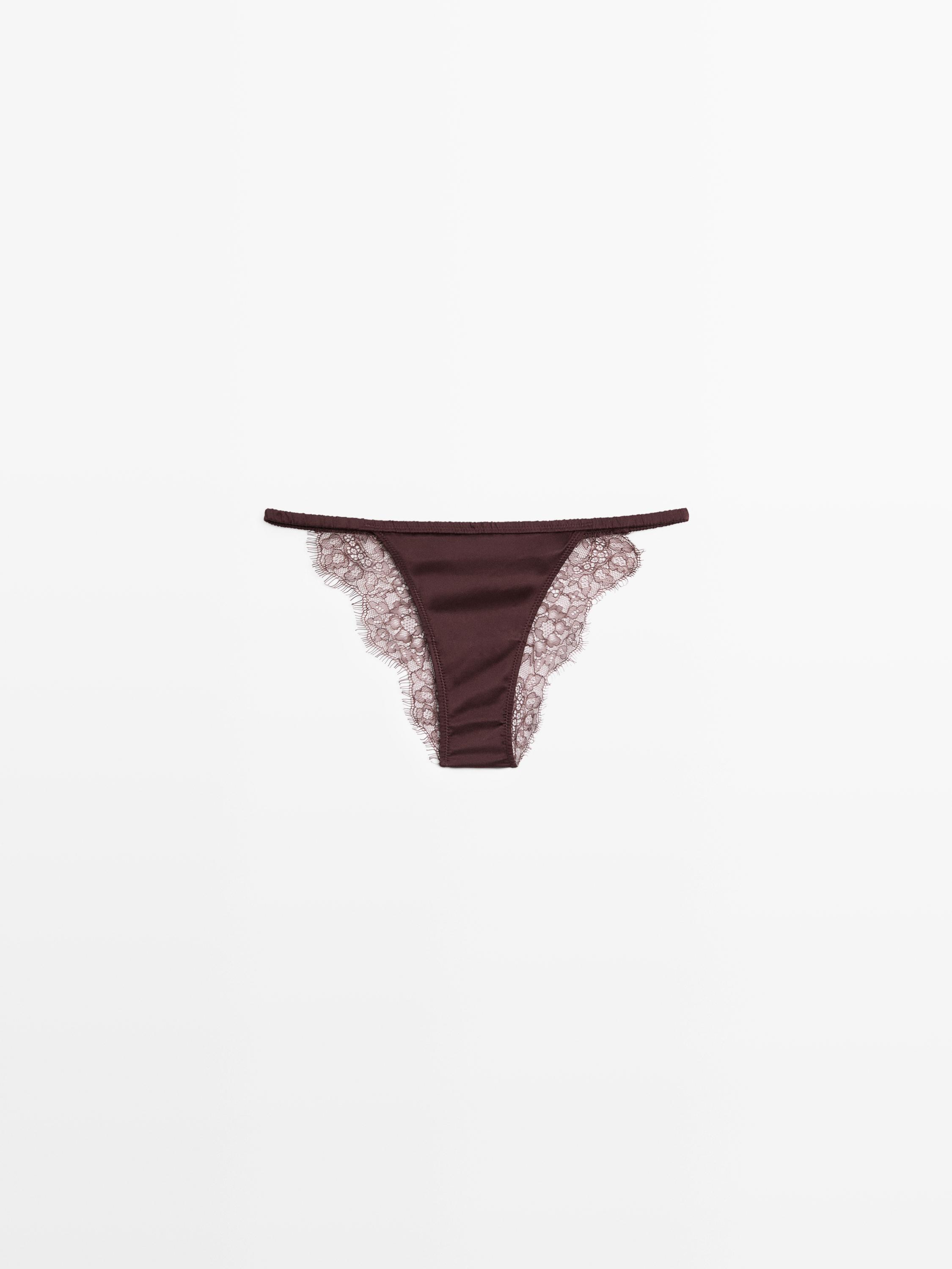 Silk briefs with lace detail — Mink marl
