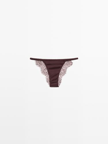 Zara Silk briefs with lace detail - Mink marl