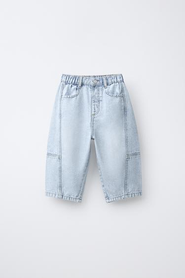 جينز BARREL CANVAS بقصات - أزرق فاتح by Zara