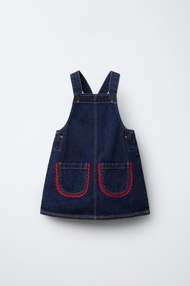 CONTRAST RICKRACK DENIM PINAFORE DRESS - Blue by Zara