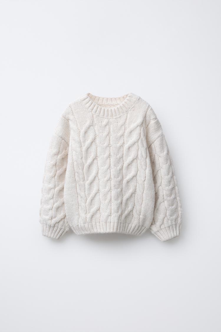 CABLE-KNIT SWEATER Ecru ZARA Ireland