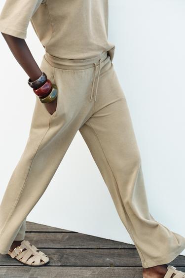 PANTALON LARGE EFFET DÉLAVÉ - Sable de Zara - Image 1
