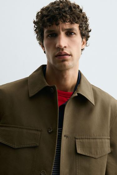VESTE TECHNIQUE MÉLANGE DE COTON - Vert huile de Zara - Image 4