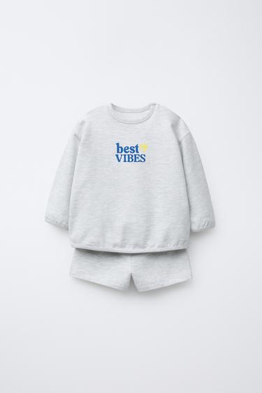 CONXUNTO SUADOIRO E BERMUDAS TEXTO - Gris vigoré de Zara
