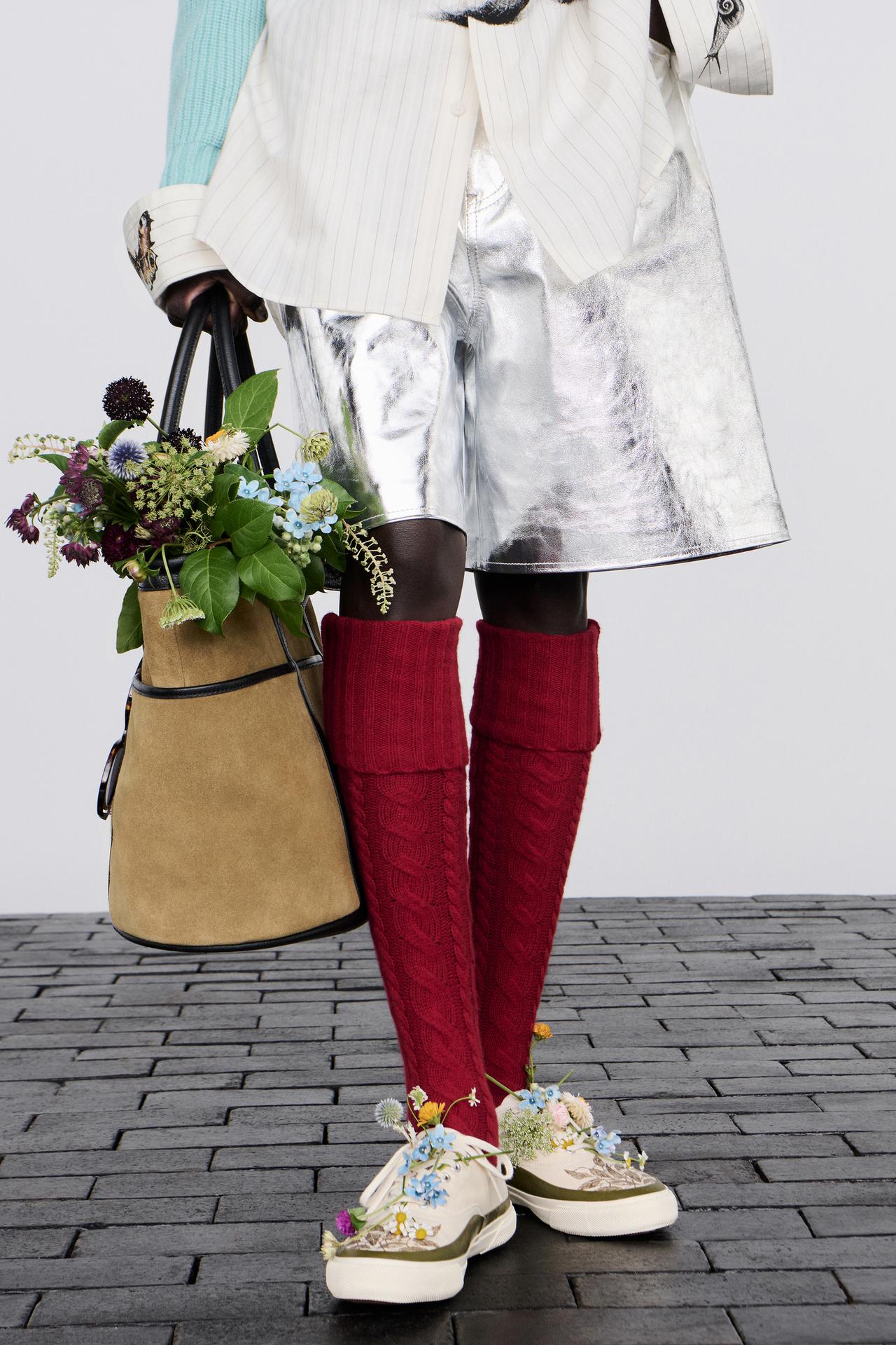METALLIC EFFECT LEATHER BERMUDA SHORTS — Silver