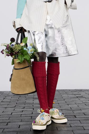 METALLIC EFFECT LEATHER BERMUDA SHORTS — Silver 2