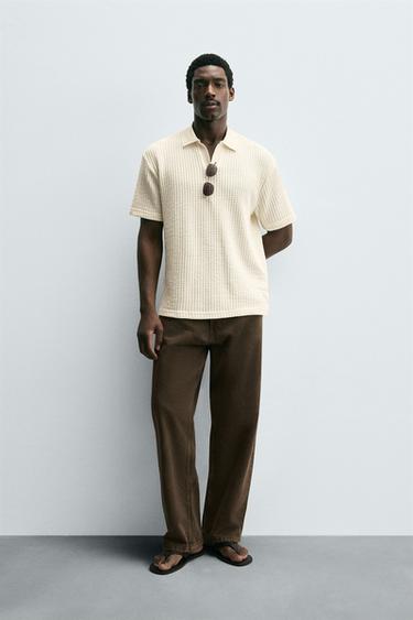 TEXTURED POLO SHIRT - Oyster-white by Zara